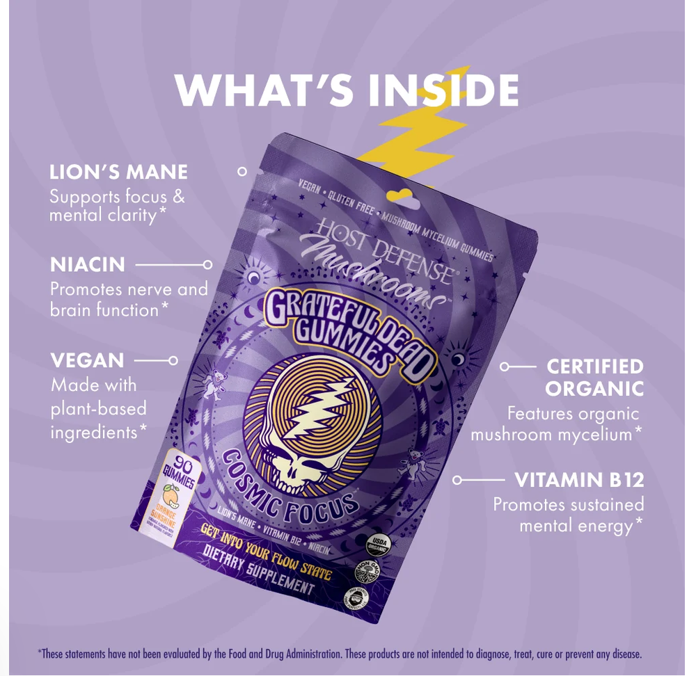 Host Defense Mushrooms Grateful Dead Gummies Cosmic Focus (Orange)