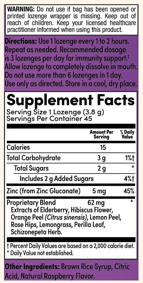 Zand Immunity Elderberry Zinc Lozenges