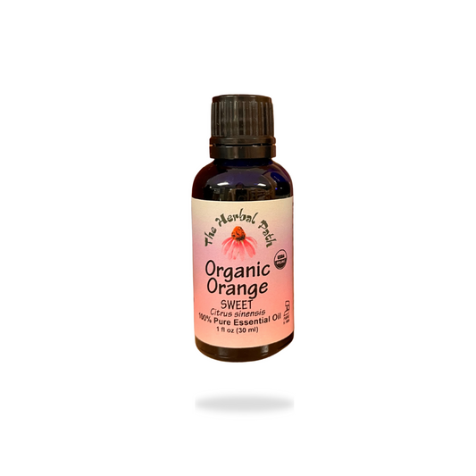 Bottle of Organic Orange essential oil by The Herbal Path.