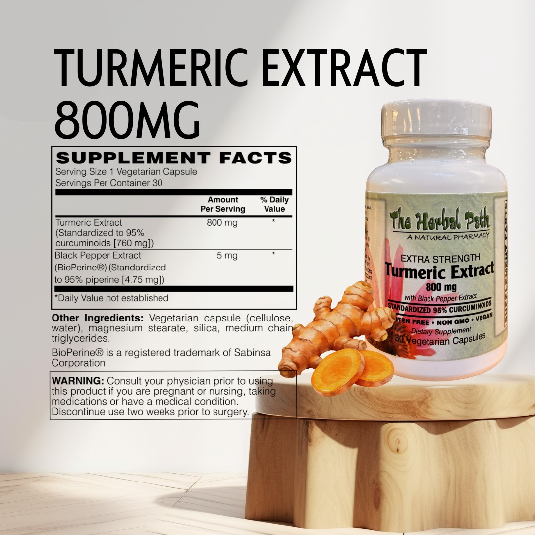 Turmeric extract supplement bottle with ginger root on a wooden block against a light background