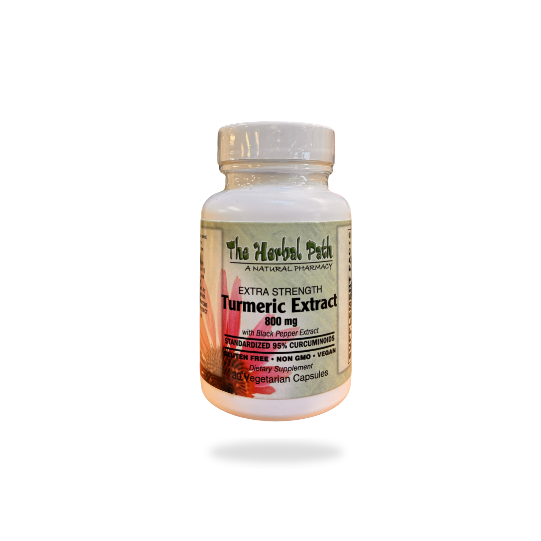 Bottle of The Herbal Path Extra Strength Turmeric Extract on a white background