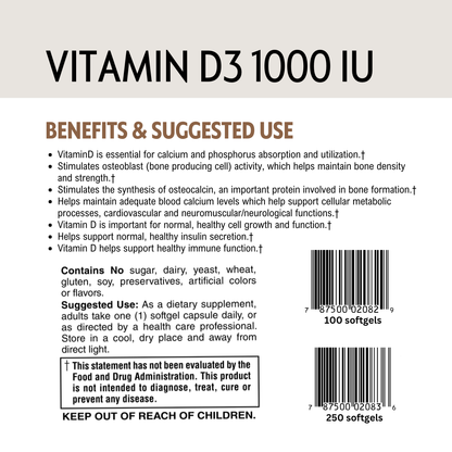 Vitamin D3 supplement label with text and barcode on a light gray background
