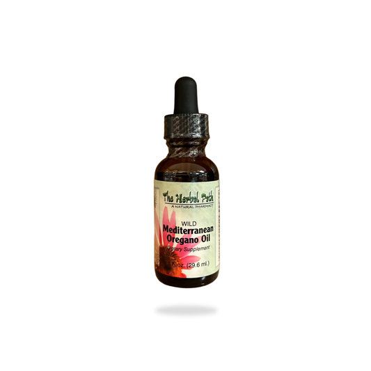 Bottle of Wild Mediterranean Oregano Oil on a white background