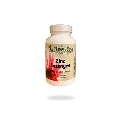 Bottle of Zinc Lozenges from The Herbal Path on a white background